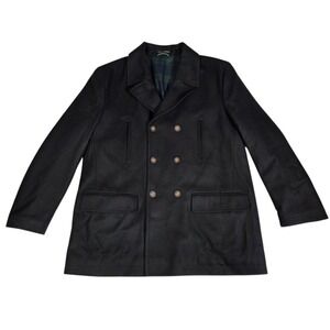 Lauren Ralph Lauren Double Breasted Peacoat Blanket Quilted Mens 50R Black Wool